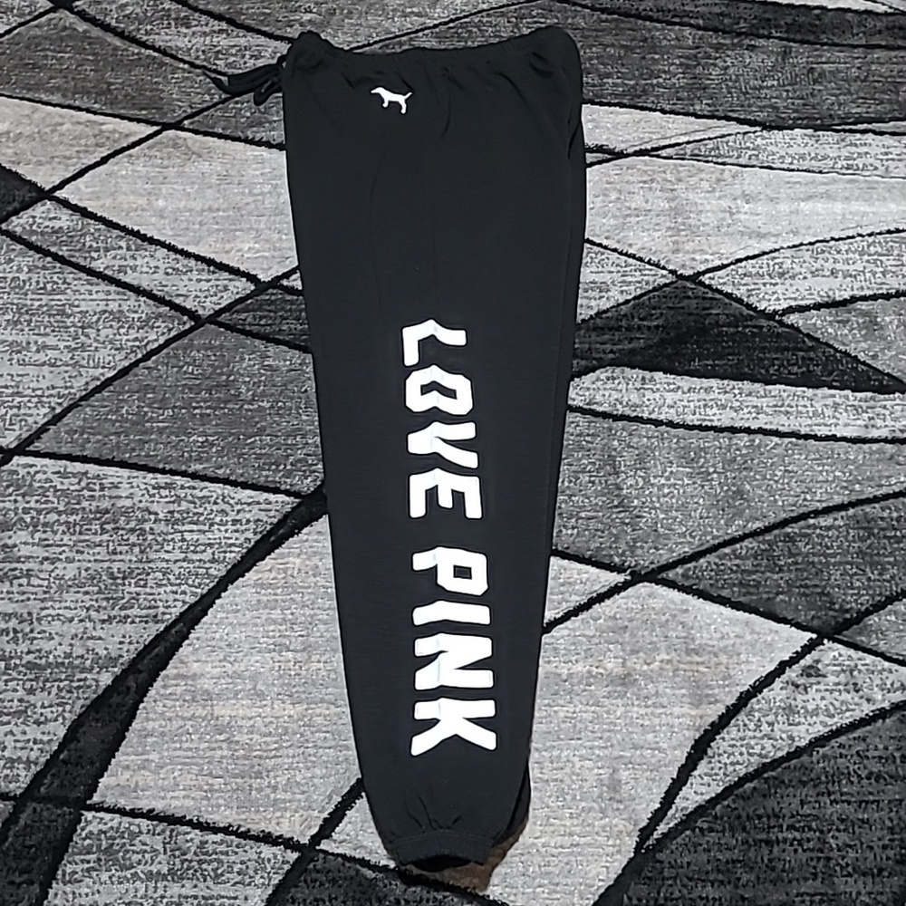 VS PINK 2017 CLASSIC LOUNGE BLACK WHITE LOGO OVERSIZED JOGGERS